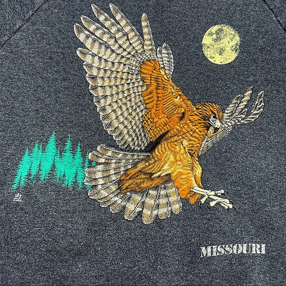 VTG 80s Missouri Hawk Moonlight Crewneck Sweatshirt Jerzees XL Made in USA - Picture 3 of 7